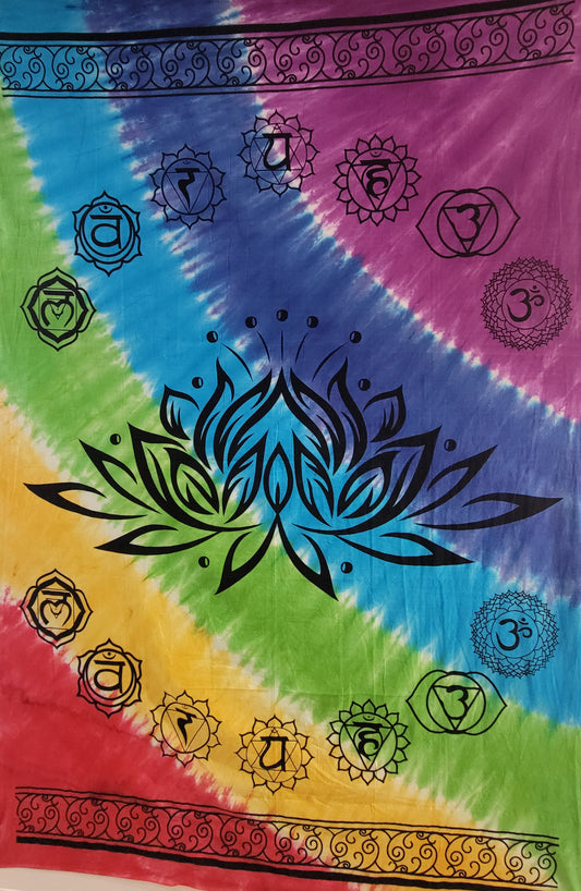 Lotus and Chakra Rainbow Tie Dye Large Tapestry