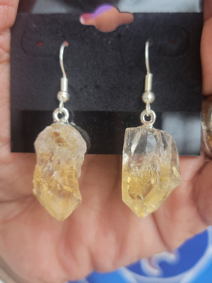 Quartz Point Earrings Silver Plated