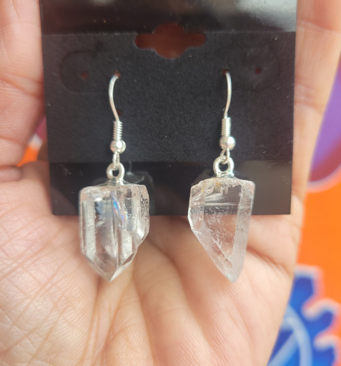 Quartz Point Earrings Silver Plated