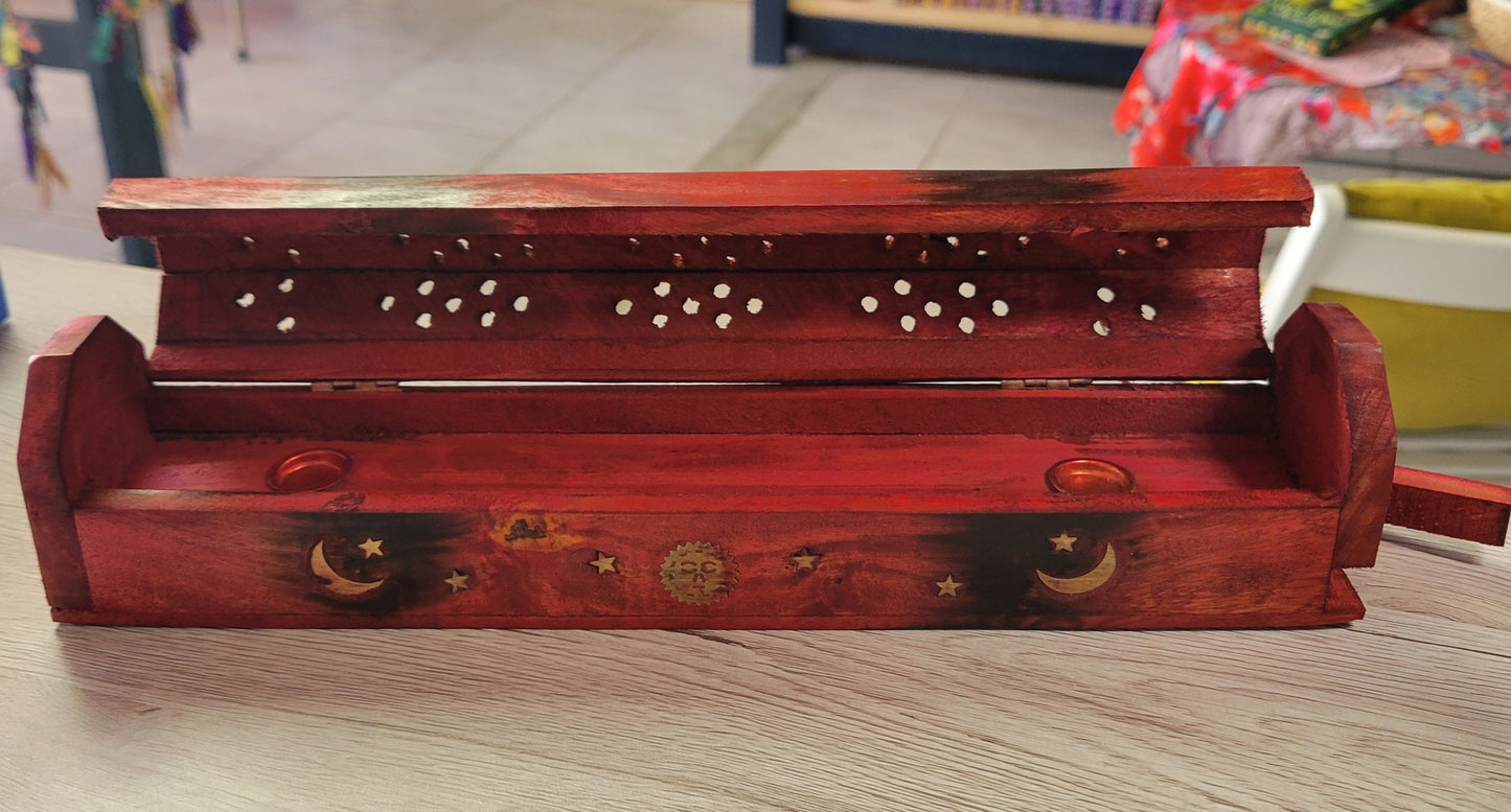 Wooden Incense Holder Box with Incense Storage Slot