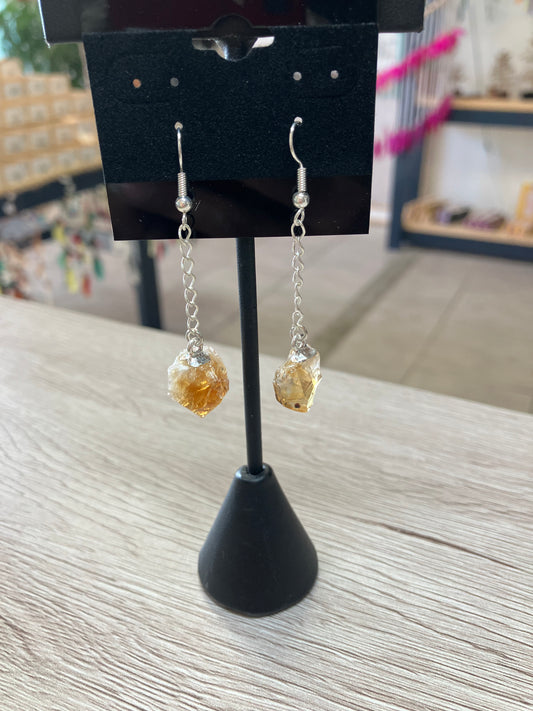 Citrine Chain Earrings Silver Plated