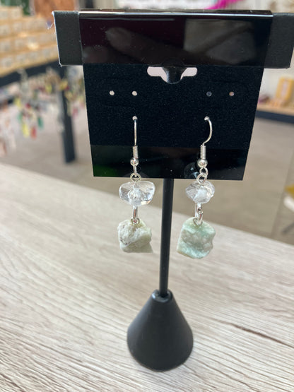 Earrings with Gemstone Chip, Ring and Raw Stone Silver Plated