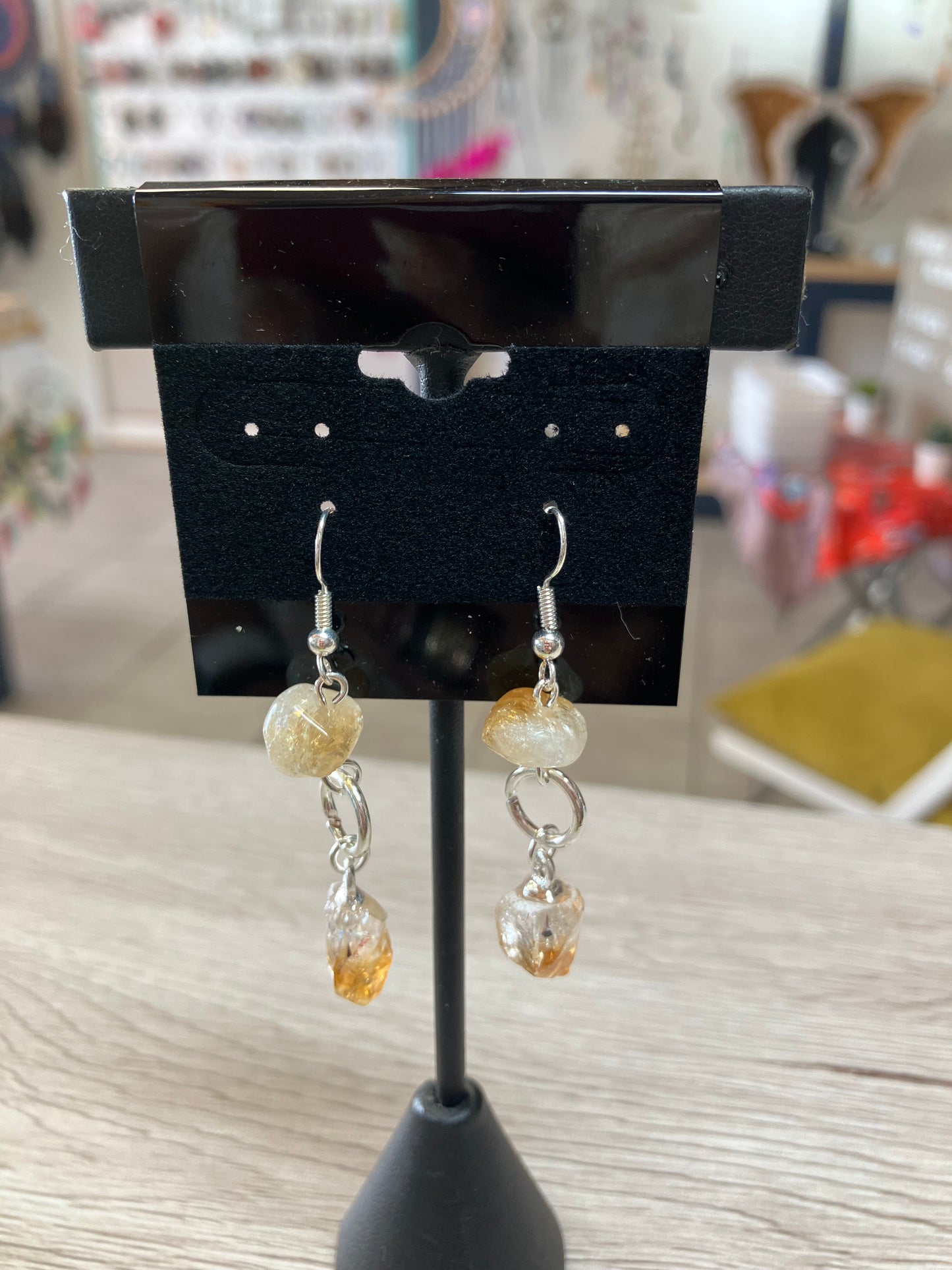 Earrings with Gemstone Chip, Ring and Point Silver Plated