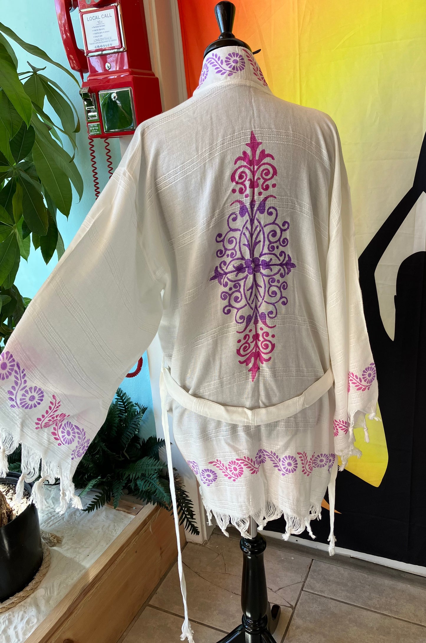 Bamboo Block Print Kimono Pink and Purple