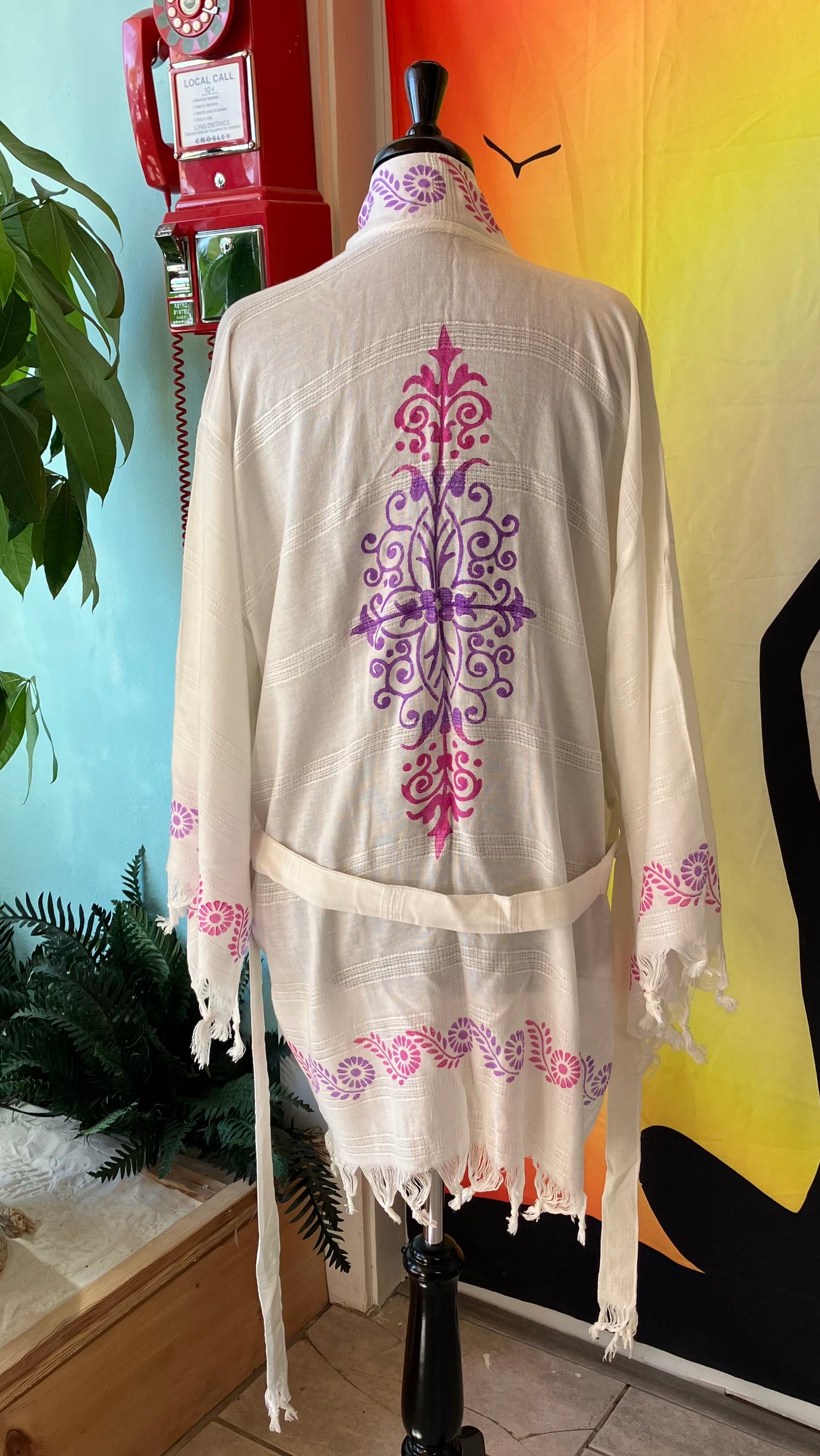 Bamboo Block Print Kimono Pink and Purple