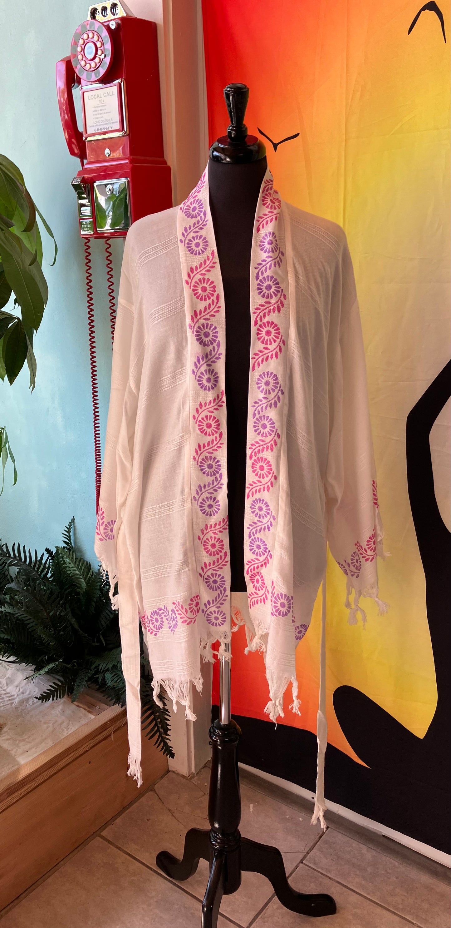 Bamboo Block Print Kimono Pink and Purple