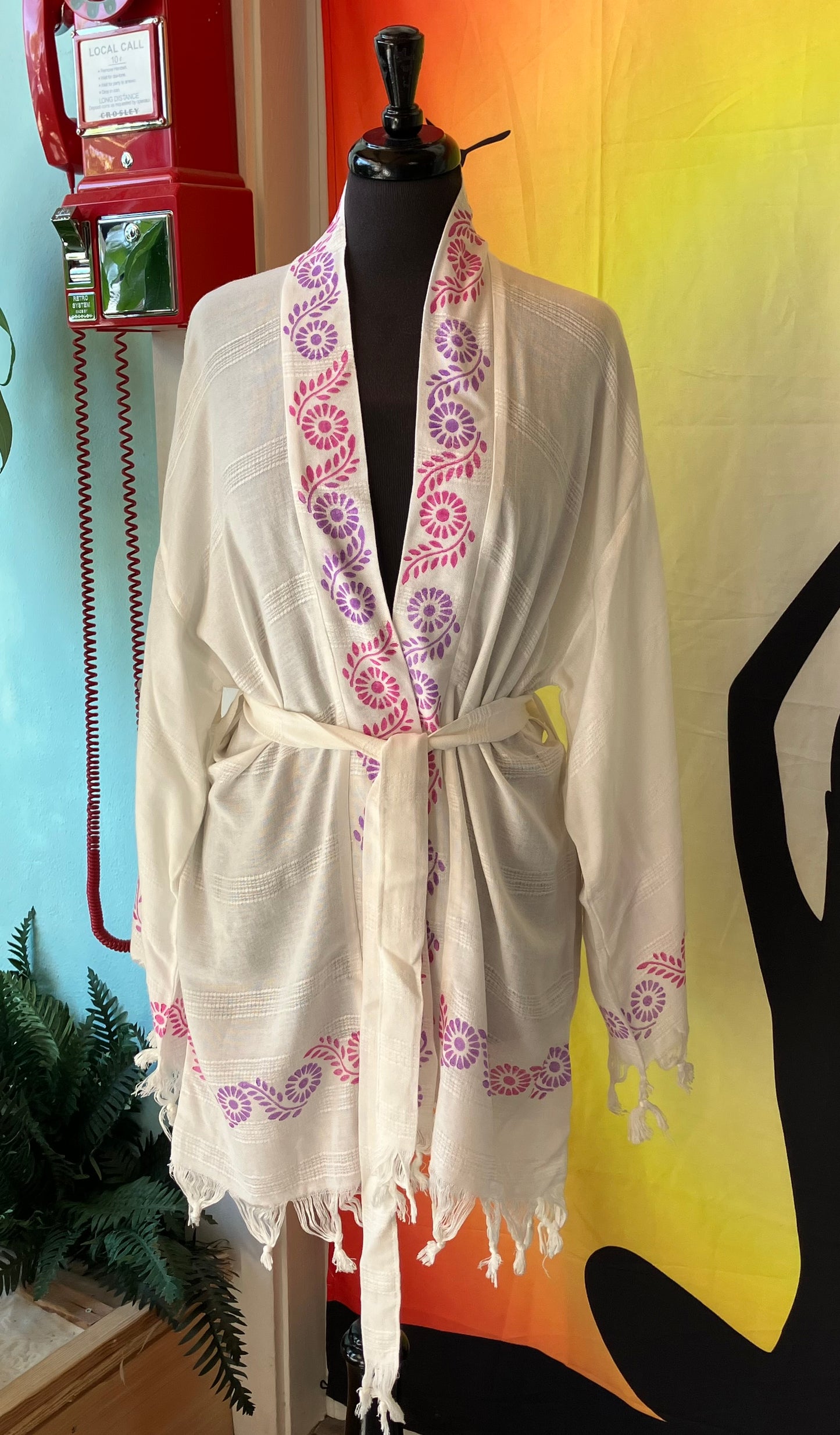 Bamboo Block Print Kimono Pink and Purple