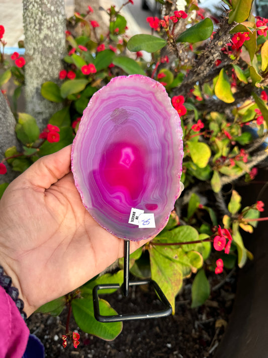 Pink Agate Slab On Stand