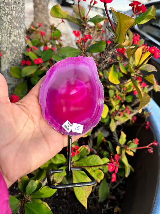 Pink Agate Slab on Stand