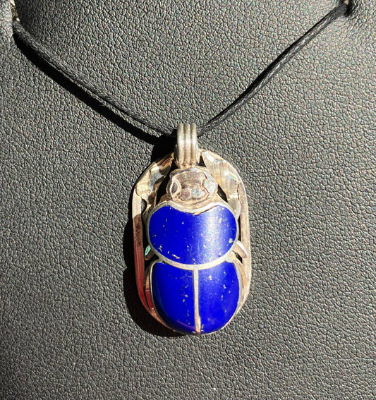 Large Silver Scarab with Lapiz Lazuli