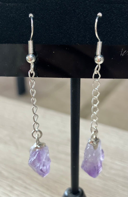 Amethyst Chain Earrings Silver Plated