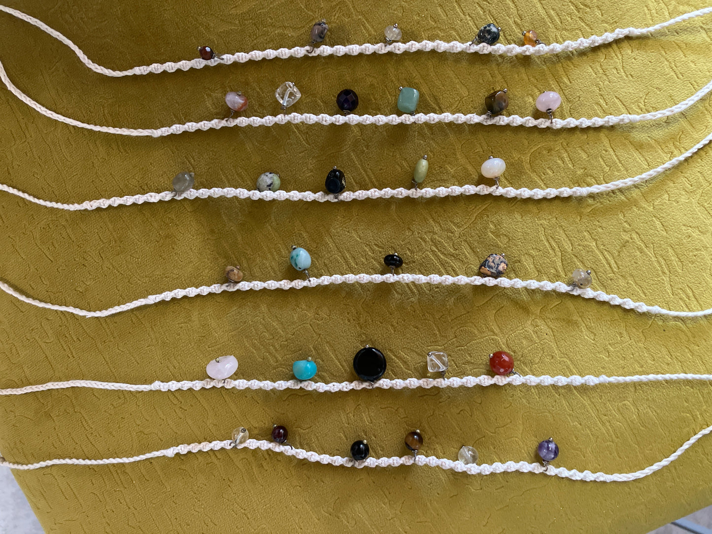 Assorted Quartz  Charm Ankle Bracelets on 100% Cotton Macramé