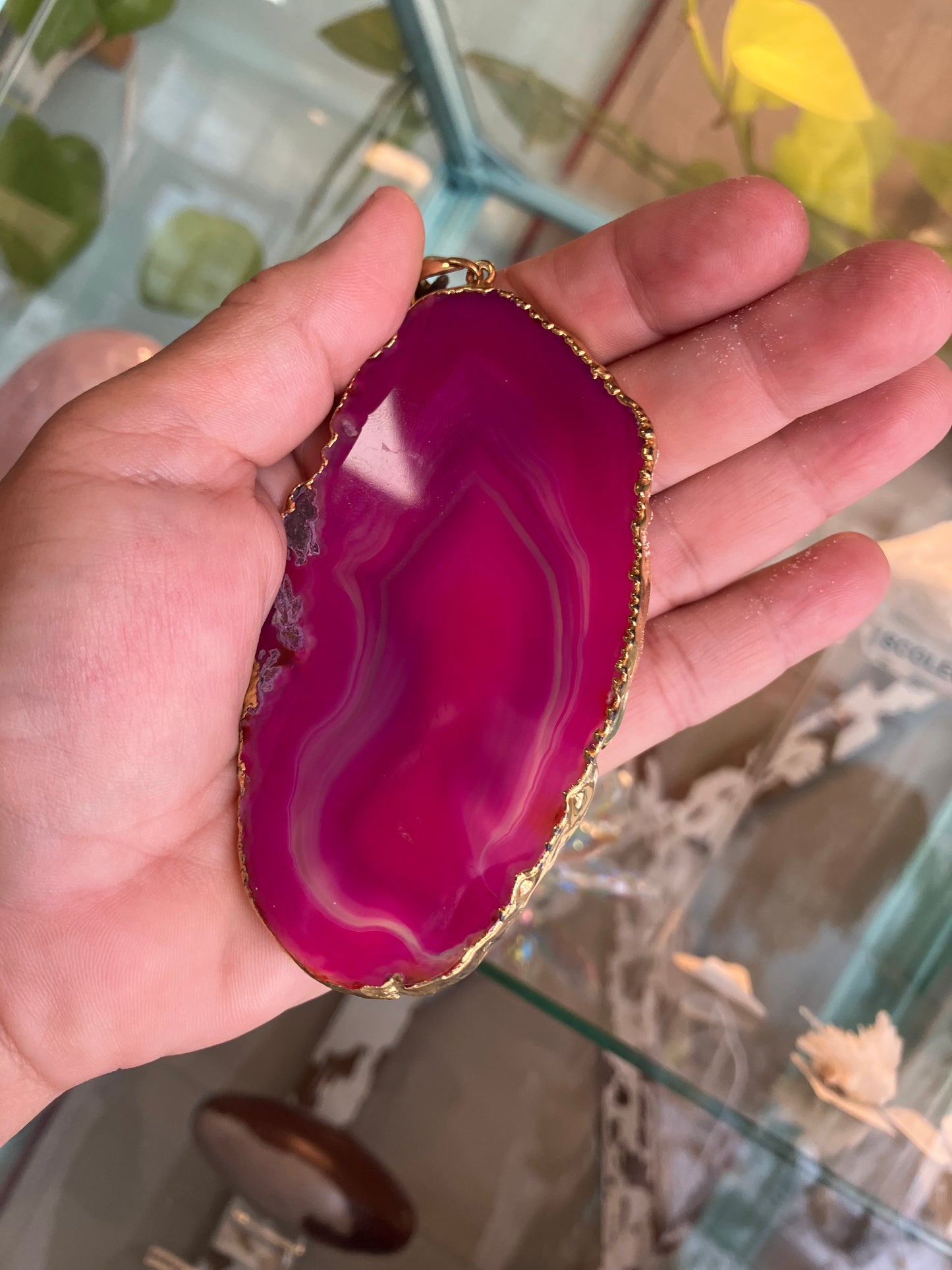 Pink Dyed Agate Slice Pendant