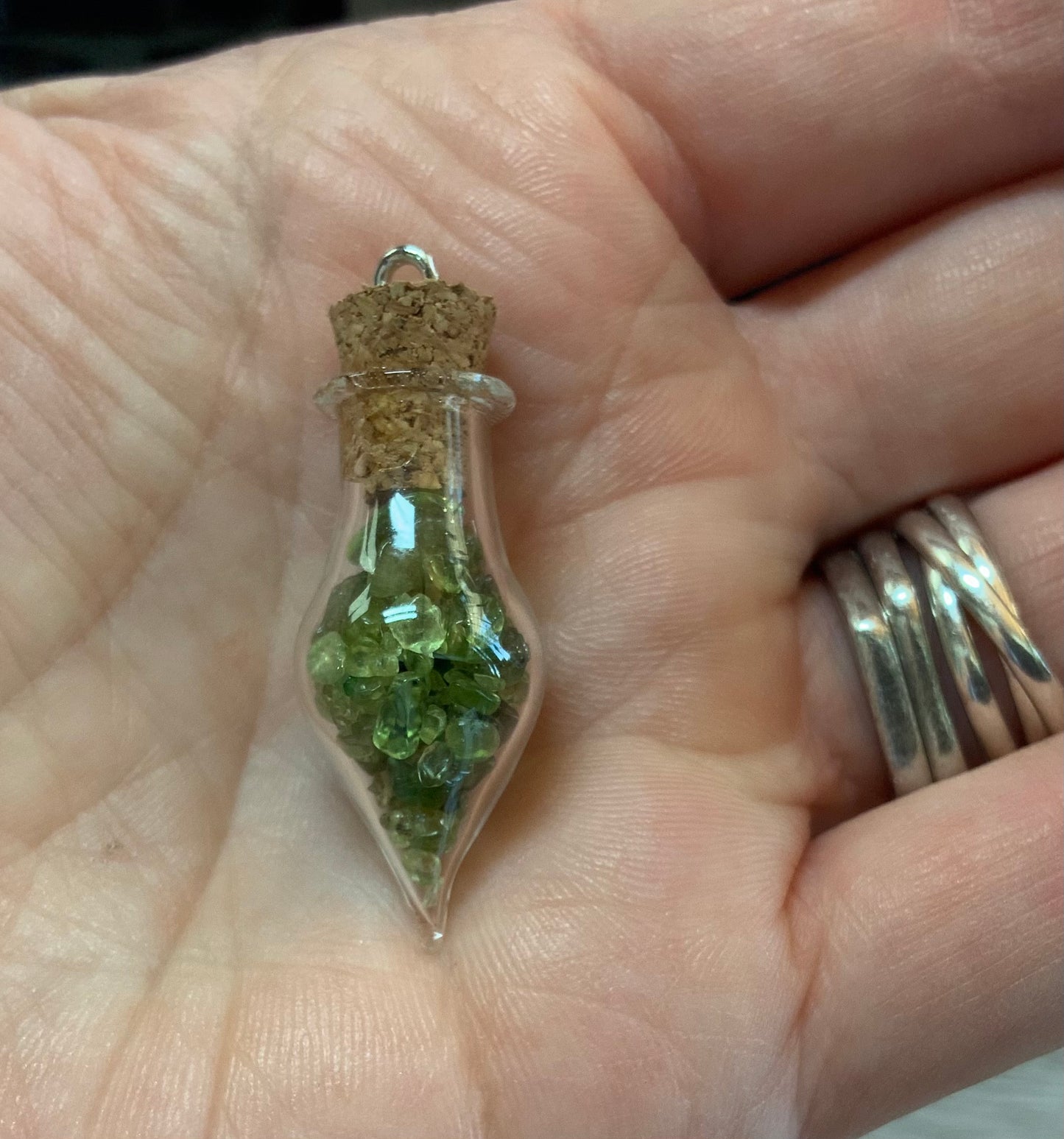 Peridot Filled Glass Bottle Pendant