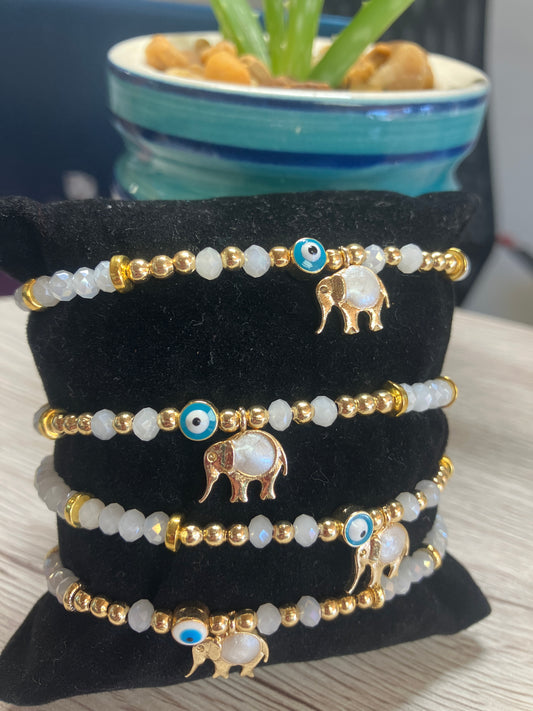 White Evil Eye Elephant Turkish Bracelet