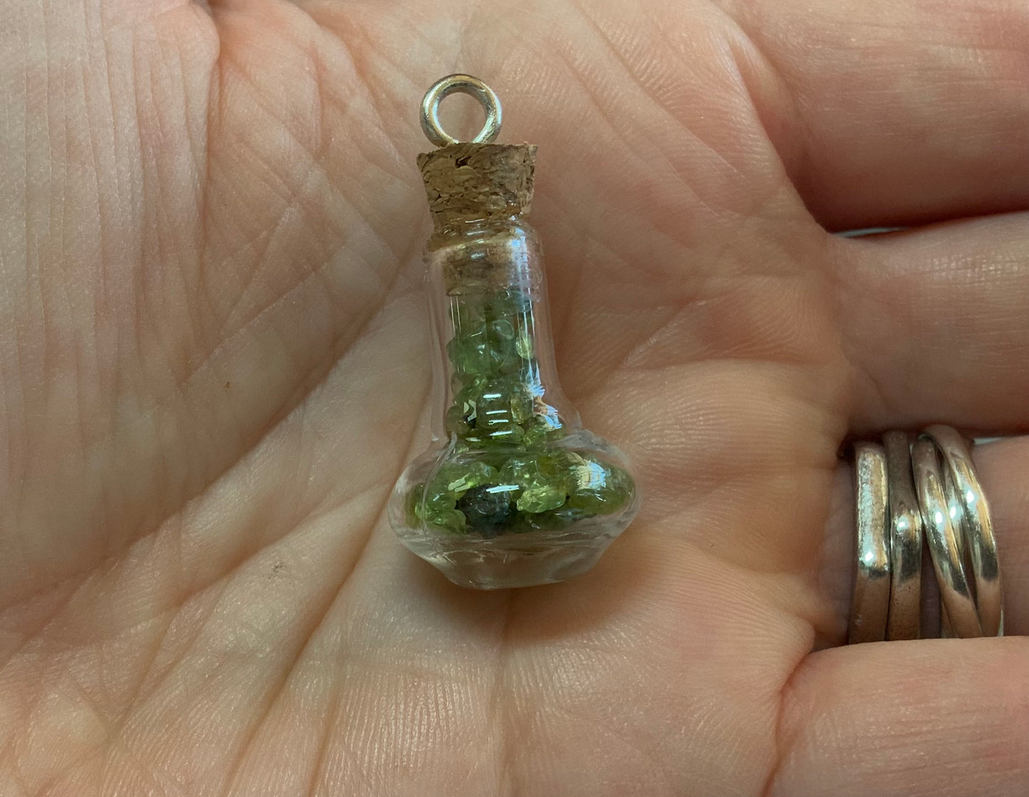 Peridot Filled Glass Bottle Pendant