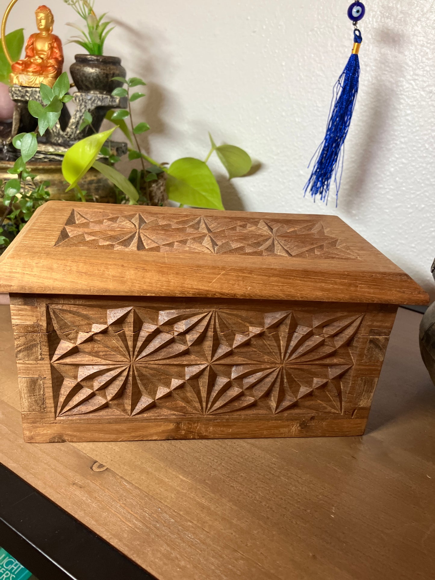 African Teak Wood Tarot Card Box