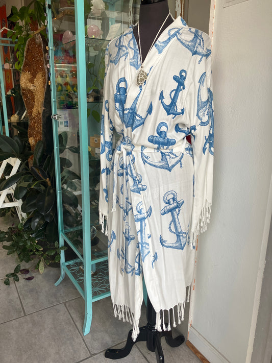 Bamboo Robe Anchors Blue Long Sleeve