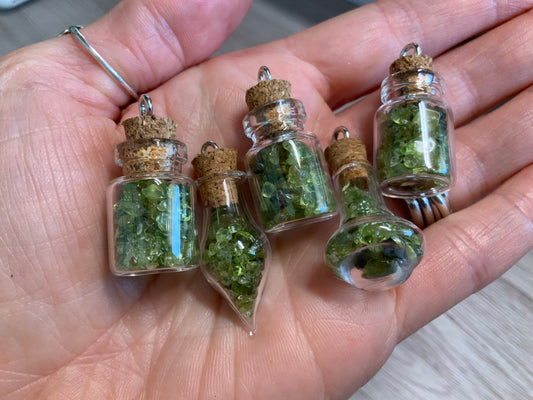 Peridot Filled Glass Bottle Pendant