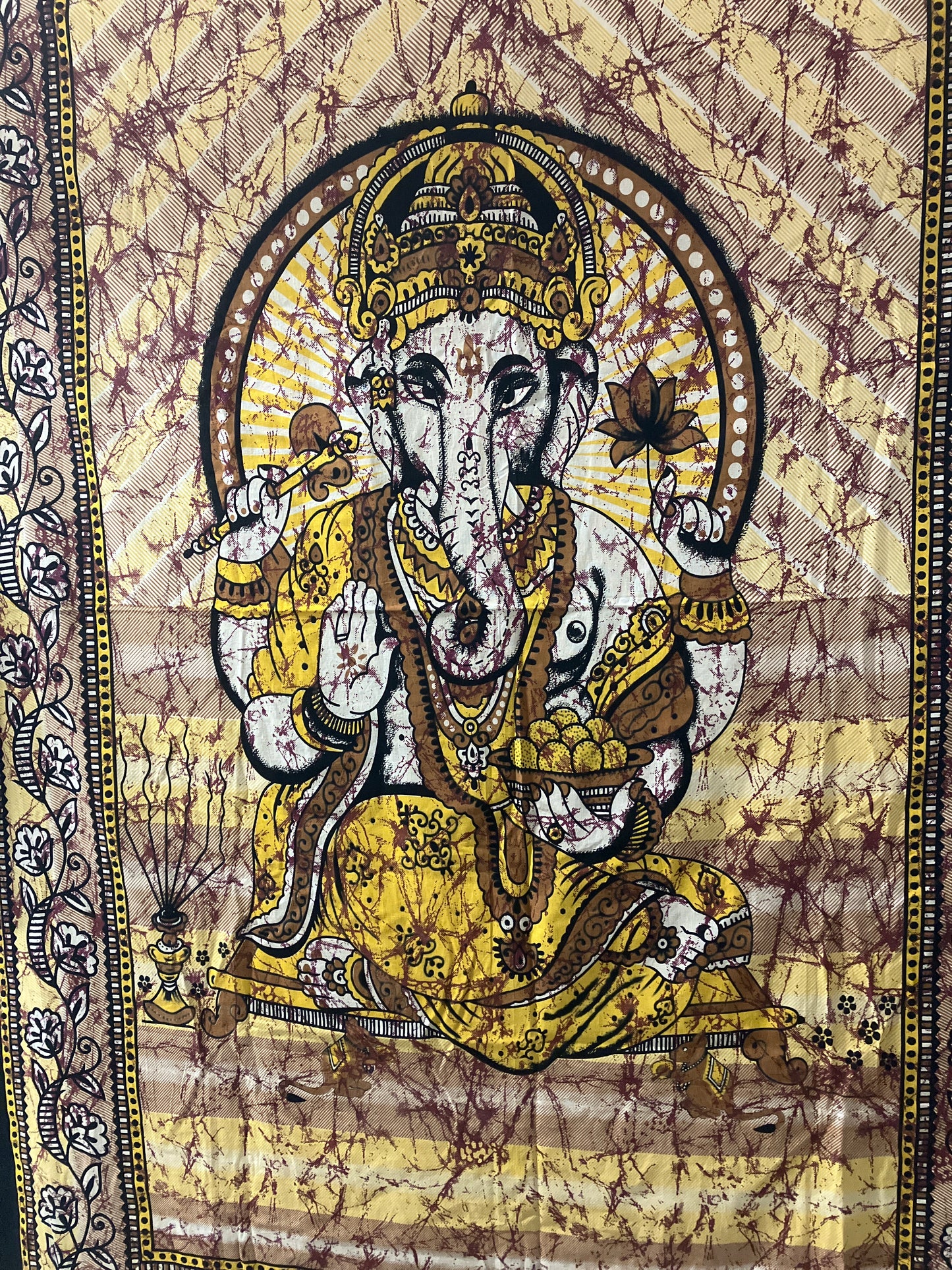 Large Yellow and Black Ganesha Tapestry