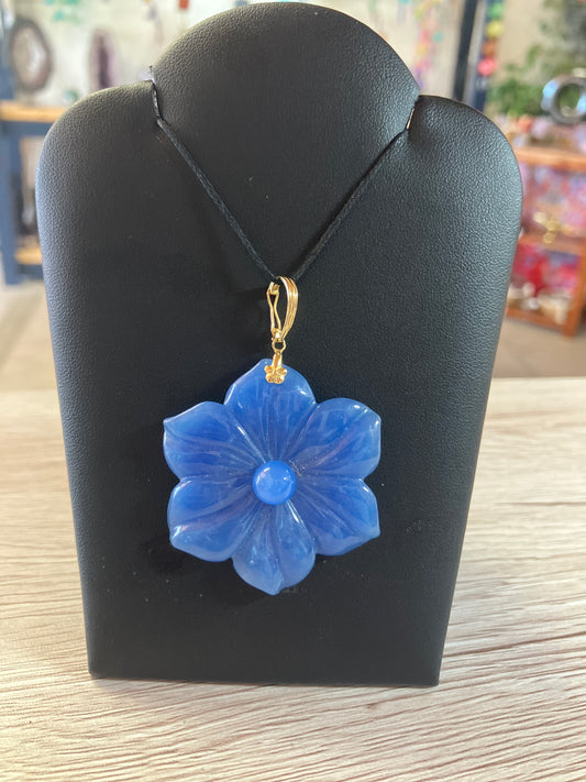 Blue Aventurine Flower Pendant with 14K Gold Bail