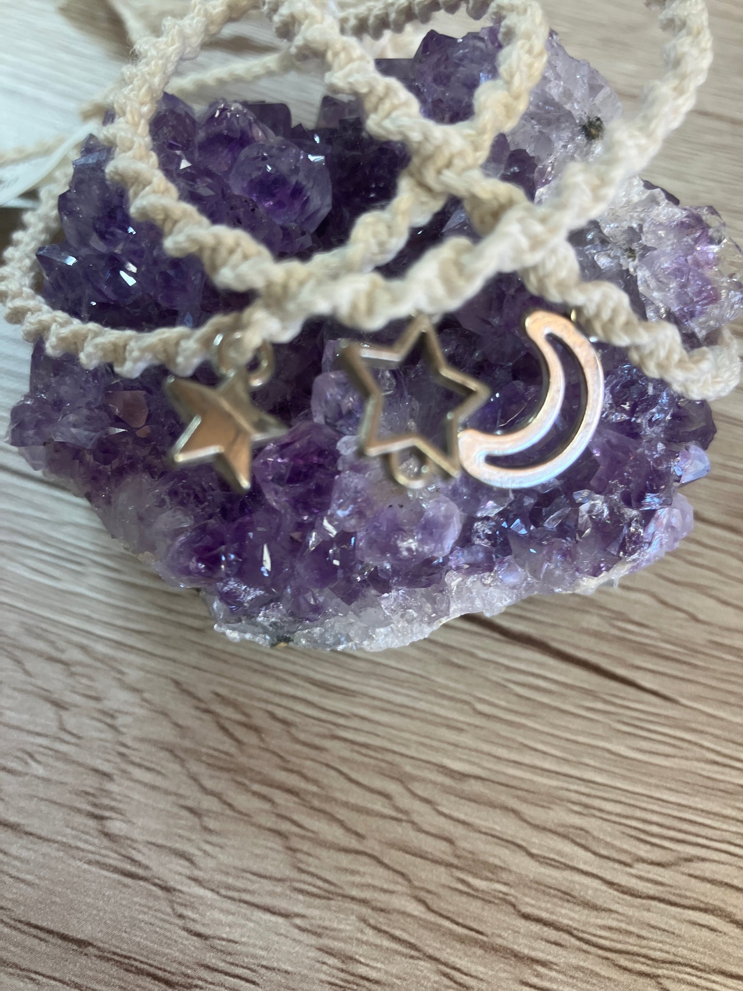 Cotton Macramé Bracelet with Celestial Charm Handmade