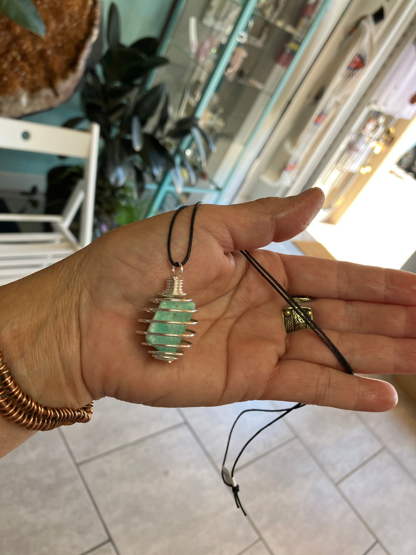 Amazonite in Spring Cage Pendant