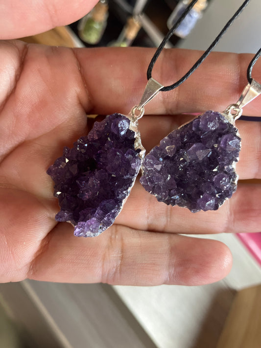 Druzy Amethyst Pendant Silver Plated