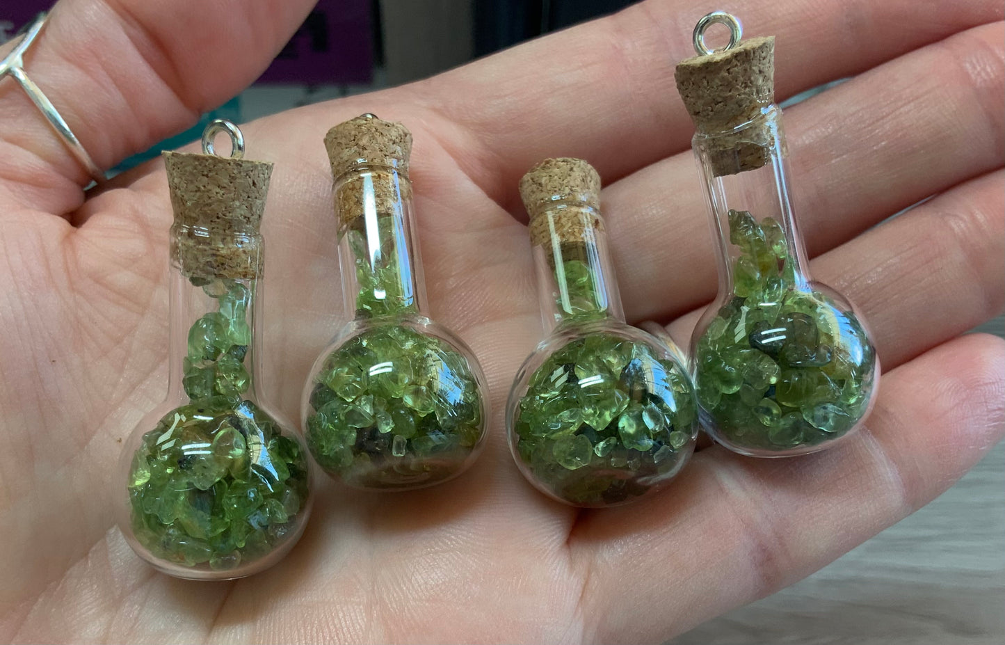 Peridot Filled Glass Bottle Pendant