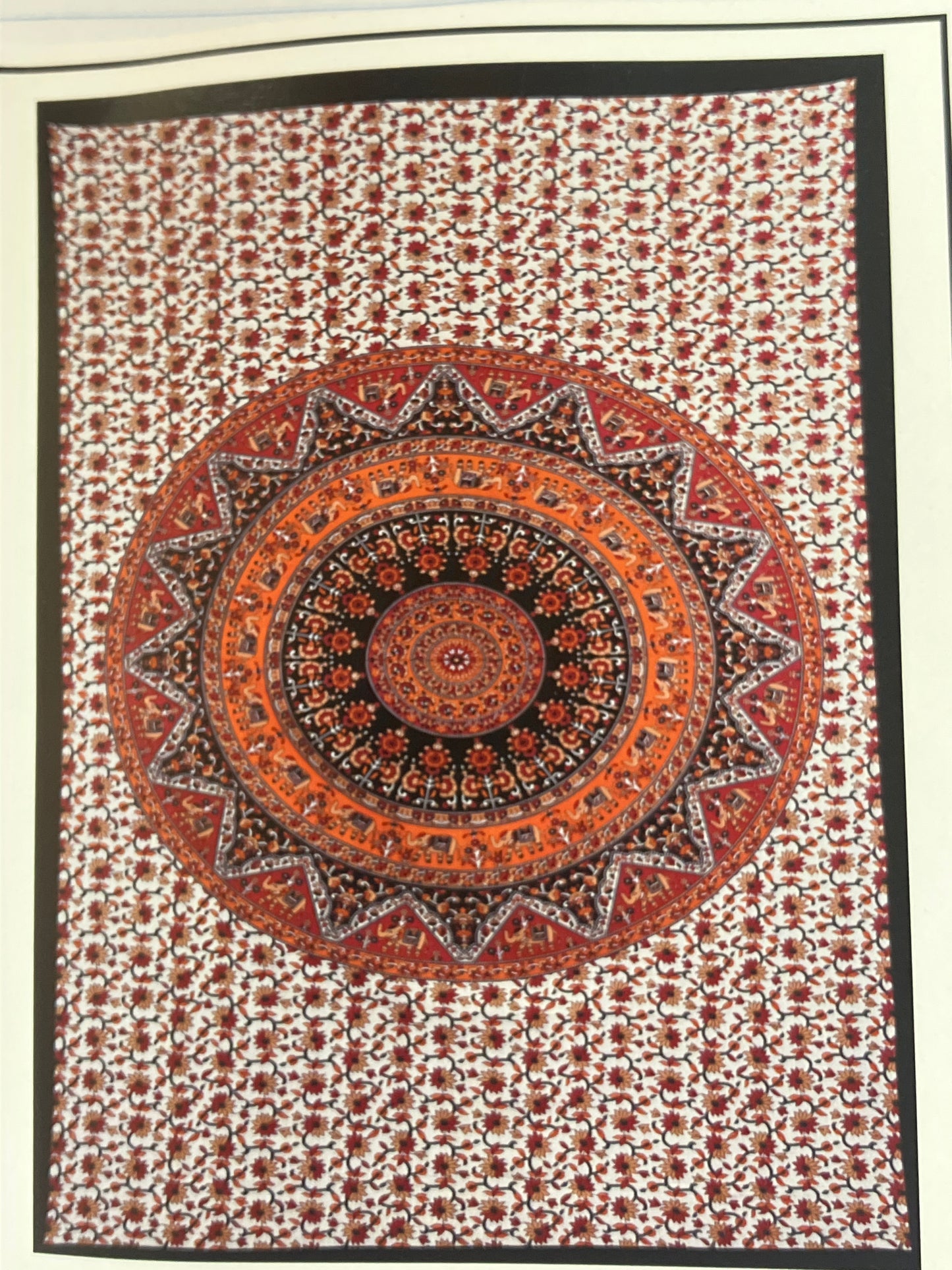 Large Orange and Black Elephant and Flower Mandala Tapestry