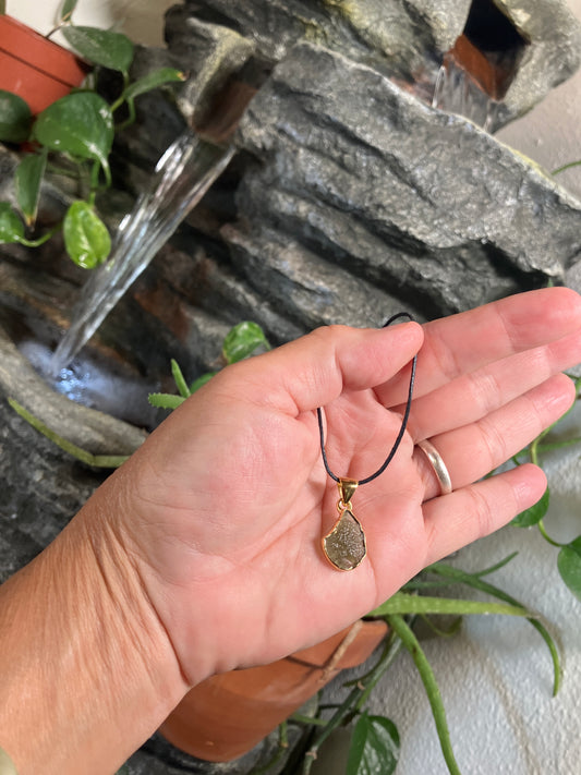 Moldavite Pendant 18K Gold Over Sterling Silver