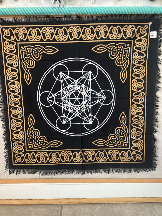 Black and Gold Sacred Geometry Tapestry