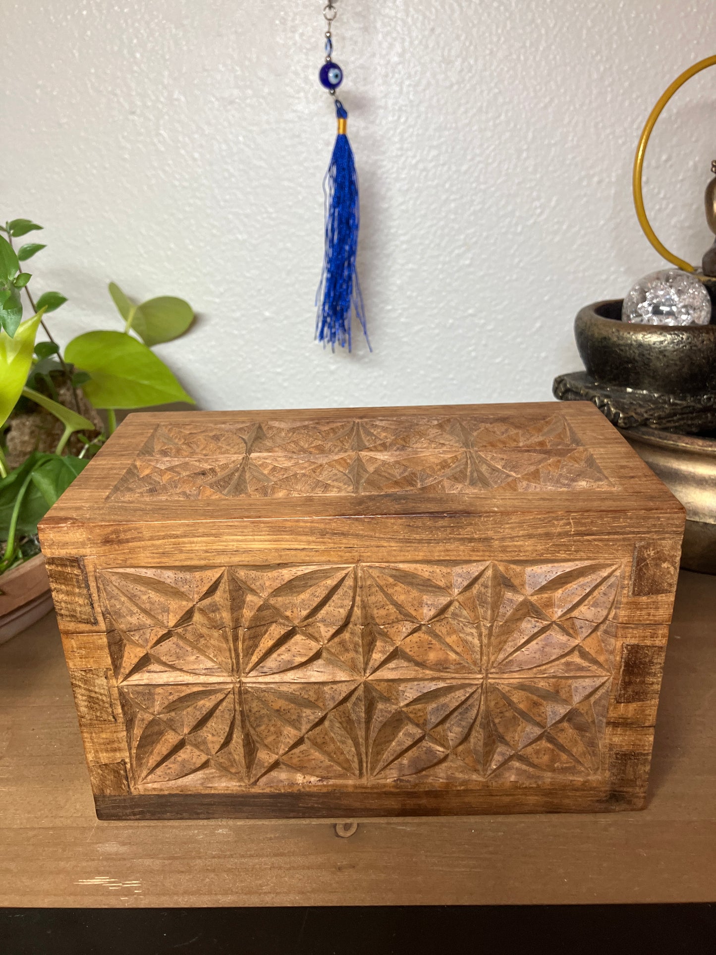 African Teak Wood Tarot Card Box