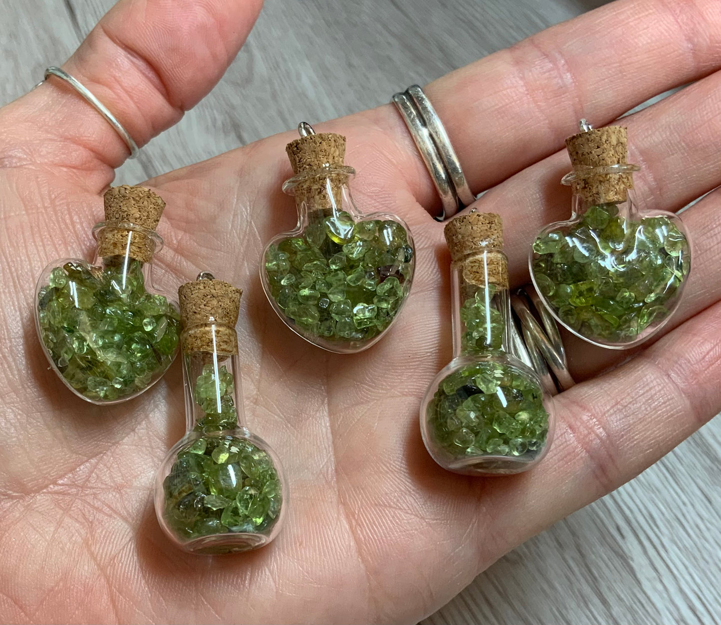 Peridot Filled Glass Bottle Pendant